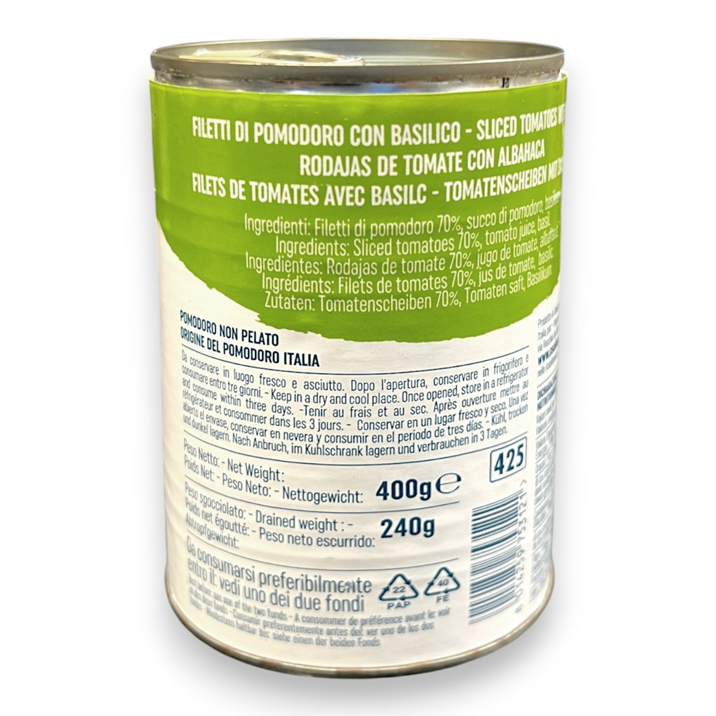 'O Sole 'e Napule Tomato Fillets with Basil (400g)