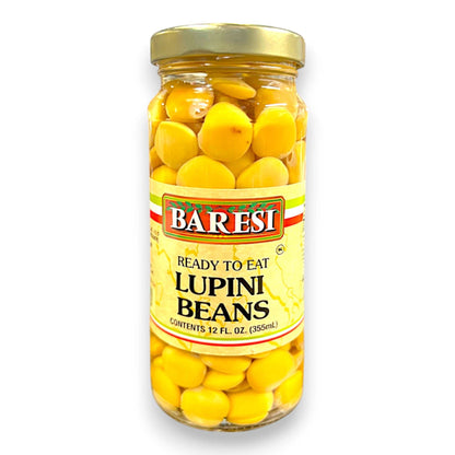 Jar of Baresi Lupini Beans on a white background