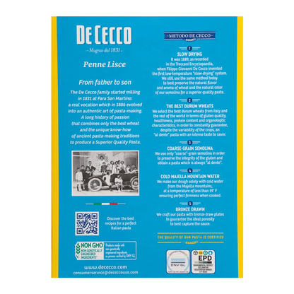 De Cecco Penne Lisce No.40 Pasta